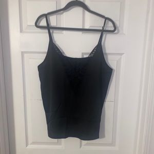 Black silky top with lace front!